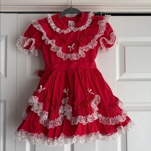 VINTAGE Nanna’s Treasures red frilly twirly lace dress sz 4